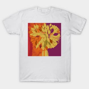 Tree, fall leaves orange plum gold red, fiber art textile photography mixed media digital T-Shirt